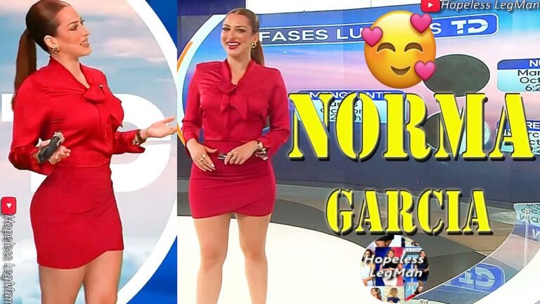 Norma Garcia presenting a very crisp, mesmerizing, professional weather forecast while wearing a grey miniskirt.